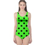 Polka Dots - Black on Neon Green One Piece Swimsuit