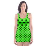 Polka Dots - Black on Neon Green Skater Dress Swimsuit