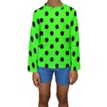 Polka Dots - Black on Neon Green Kid s Long Sleeve Swimwear