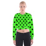 Polka Dots - Black on Neon Green Women s Cropped Sweatshirt