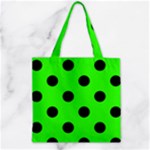 Polka Dots - Black on Neon Green Zipper Grocery Tote Bag