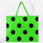 Polka Dots - Black on Neon Green Zipper Large Tote Bag