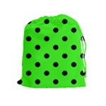 Polka Dots - Black on Neon Green Drawstring Pouch (XL)