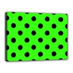 Polka Dots - Black on Neon Green Canvas 16  x 12  (Stretched)