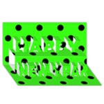 Polka Dots - Black on Neon Green Happy New Year 3D Greeting Card (8x4)