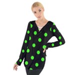 Polka Dots - Neon Green on Black Women s Tie Up Tee