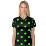 Polka Dots - Neon Green on Black Women s V-Neck Sport Mesh Tee