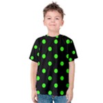 Polka Dots - Neon Green on Black Kid s Cotton Tee