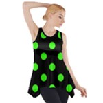 Polka Dots - Neon Green on Black Side Drop Tank Tunic