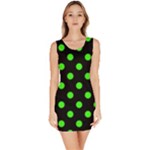 Polka Dots - Neon Green on Black Bodycon Dress