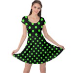 Polka Dots - Neon Green on Black Cap Sleeve Dress