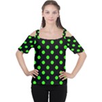 Polka Dots - Neon Green on Black Women s Cutout Shoulder Tee