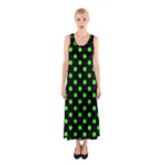 Polka Dots - Neon Green on Black Full Print Maxi Dress