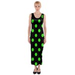 Polka Dots - Neon Green on Black Fitted Maxi Dress