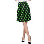 Polka Dots - Neon Green on Black A-Line Skirt