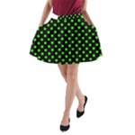 Polka Dots - Neon Green on Black A-Line Pocket Skirt