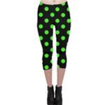 Polka Dots - Neon Green on Black Capri Leggings