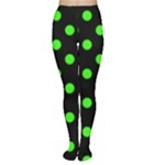 Polka Dots - Neon Green on Black Women s Tights