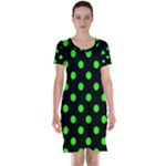 Polka Dots - Neon Green on Black Short Sleeve Nightdress