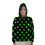 Polka Dots - Neon Green on Black Hooded Wind Breaker (Women)