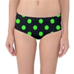 Polka Dots - Neon Green on Black Mid-Waist Bikini Bottoms