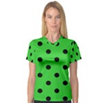 Polka Dots - Black on Lime Green Women s V-Neck Sport Mesh Tee