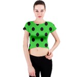 Polka Dots - Black on Lime Green Crew Neck Crop Top