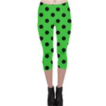 Polka Dots - Black on Lime Green Capri Leggings