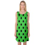 Polka Dots - Black on Lime Green Sleeveless Satin Nightdress