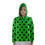 Polka Dots - Black on Lime Green Hooded Wind Breaker (Women)