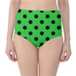 Polka Dots - Black on Lime Green High-Waist Bikini Bottoms