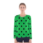 Polka Dots - Black on Dark Pastel Green Women s Long Sleeve T-shirt