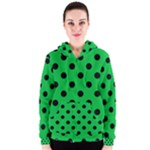 Polka Dots - Black on Dark Pastel Green Women s Zipper Hoodie