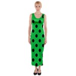 Polka Dots - Black on Dark Pastel Green Fitted Maxi Dress