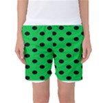 Polka Dots - Black on Dark Pastel Green Women s Basketball Shorts