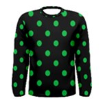 Polka Dots - Dark Pastel Green on Black Men s Long Sleeve T-shirt