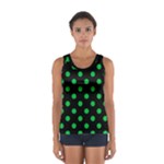 Polka Dots - Dark Pastel Green on Black Women s Sport Tank Top