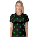 Polka Dots - Green on Black Women s V-Neck Sport Mesh Tee