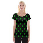 Polka Dots - Green on Black Women s Cap Sleeve Top