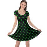 Polka Dots - Green on Black Cap Sleeve Dress