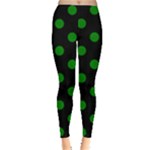 Polka Dots - Green on Black Women s Leggings