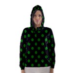 Polka Dots - Green on Black Hooded Wind Breaker (Women)