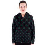 Polka Dots - Deep Green on Black Women s Zipper Hoodie