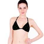 Polka Dots - Deep Green on Black Bikini Top