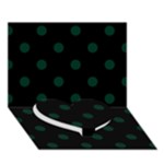 Polka Dots - Deep Green on Black Heart Bottom 3D Greeting Card (7x5)