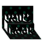 Polka Dots - Deep Green on Black You Rock 3D Greeting Card (7x5)