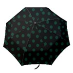 Polka Dots - Deep Green on Black Folding Umbrella