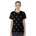 Polka Dots - Army Green on Black Women s Cotton Tee