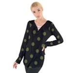 Polka Dots - Army Green on Black Women s Tie Up Tee