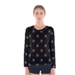 Polka Dots - Army Green on Black Women s Long Sleeve T-shirt